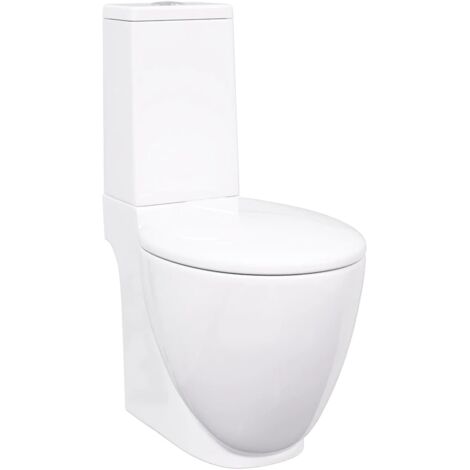 WC à poser,Toilette contemporaine en céramique Ronde Écoulement d'eau au fond Blanc - DH88499