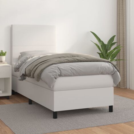 Lit Adulte Sommier et Matelas,Lit à sommier tapissier avec matelas Blanc 100x200cm Similicuir -BVN34613 (1/5)