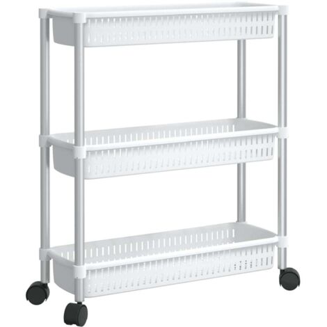 Chariot à roulettes pour Maison,Salon,Chariot de rangement à 3 niveaux Argenté et blanc Aluminium -44101 (1/5)