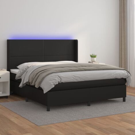 Sommier tapissier matelas confortable et LED,Lit adulte pour Chambre,Ensemble Lit matelas Noir 160x200cm Similicuir -BVN66329 (1/5)