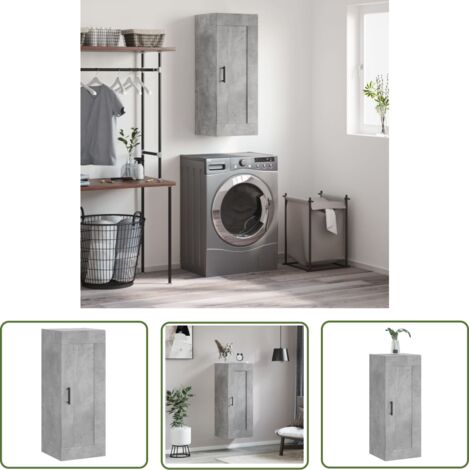 The Living Store Armoire murale gris béton 34,5x34x90 cm bois d'ingénierie - Armoire Murale - Meuble De Rangement - Armoire Grise - Armoire Suspendu - Étagère Murale (1/5)