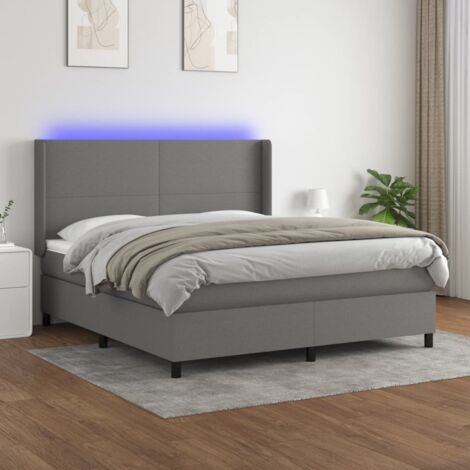 Sommier tapissier matelas confortable et LED,Lit adulte pour Chambre,Ensemble Lit matelas Gris foncé 180x200 cm Tissu -BVN70542 (1/5)