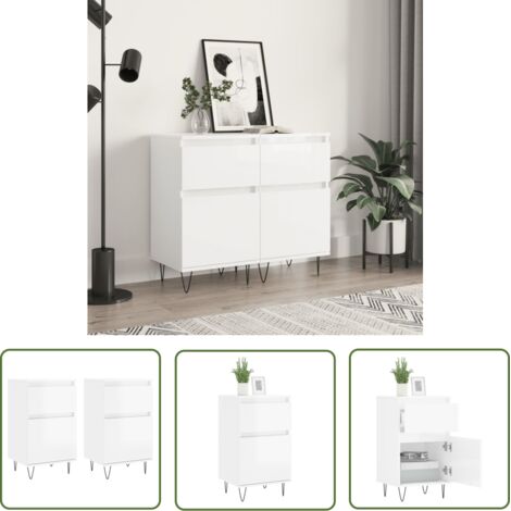 The Living Store Buffets 2 pcs blanc brillant 40x35x70 cm bois d'ingénierie - Buffet Design Moderne - Buffet Blanc - Buffet Rangements - Meuble Rangement Cuisine - Armoire Murale (1/5)