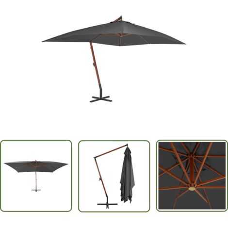 Parasol de Jardin/Parasol en porte-à-faux avec mât en bois 400x300 cm Anthracite 74598 (1/5)