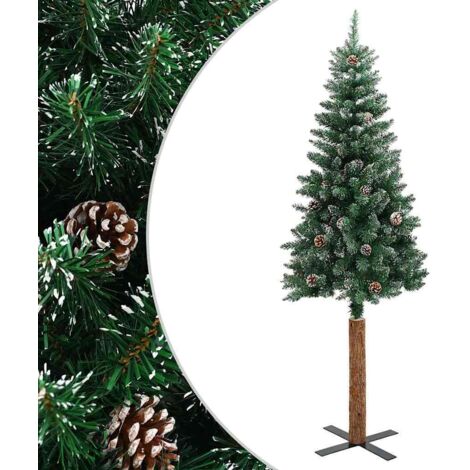 Sapin de Noël - Arbre de Noël mince bois véritable et neige blanche Vert 150cm -WYW32392 (1/5)