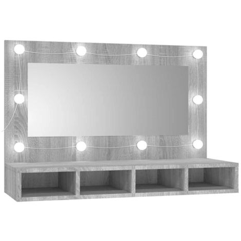 Armoire à miroir de Salle de bain,Meuble de Rangement magnifique,meuble-lavabo avec LED Sonoma gris 90x31,5x62 cm -38153 (1/5)