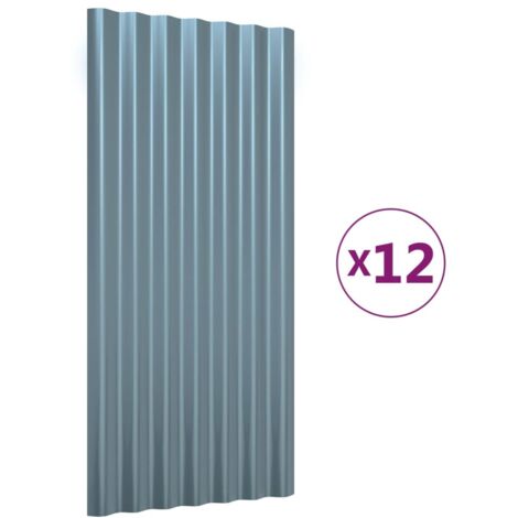 Panneaux de toit,panneaux couverture de toiture 12 pcs Acier enduit de poudre Gris 80x36 cm -43172 (1/5)