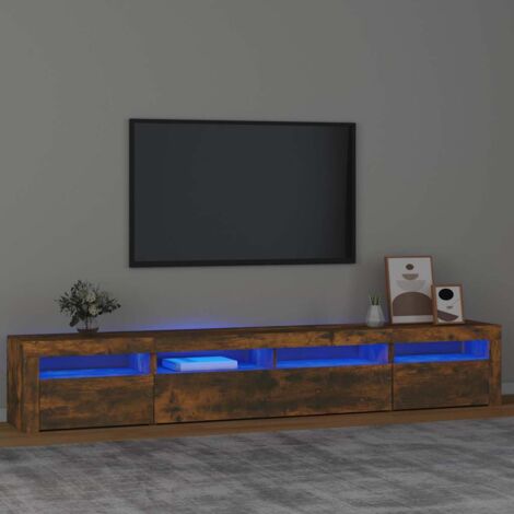 Meuble TV avec lumières LED Banc TV Moderne Meuble de Rangement Chêne fumé 240x35x40 cm XHET51875 (1/5)