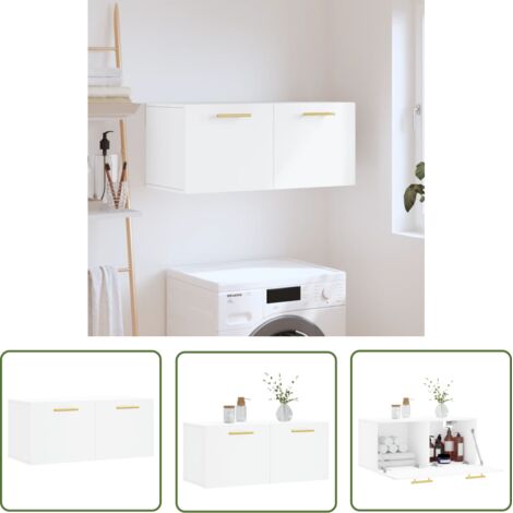 The Living Store Armoire murale blanc 80x36,5x35 cm bois d'ingénierie - Armoire Murale - Meuble Mural - Rangement Mural - Étagère Murale - Placard Mural (1/5)