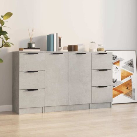 Lot de 3 Buffets，Bahut，Armoire de Rangement pour Salon, Salle à Manger, Bureau gris béton bois d'ingénierie FBV30832 (1/4)