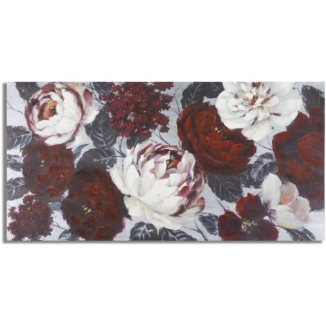 Peinture murale artisanale à fleurs blanches et rouges, fond foncé, 120 x 3,7 x 60 cm (1/5)