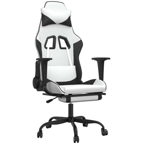 Chaise de jeu Chaise de Gaming de massage avec repose-pied Blanc&Noir Similicuir (1/5)