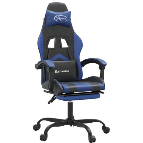Chaise de jeu Chaise de Gaming pivotante et repose-pied Noir et bleu Similicuir (1/5)