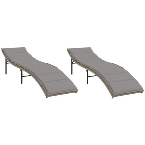 Chaises longues Transat Bain de soleil lot de 2 avec coussins beige résine tressée (1/5)