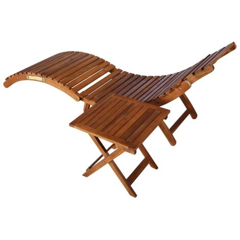 Chaise longue Transat Bain de soleil de jardin avec table et coussin Bois d'acacia (1/5)