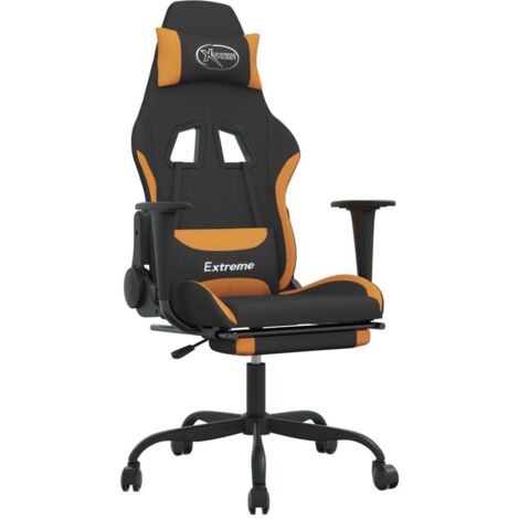 Chaise de jeu Chaise de Gaming de massage avec repose-pied Noir et orange Tissu (1/5)