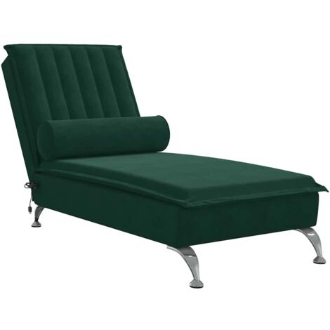 Chaise longue Transat Bain de soleil de massage avec traversin vert foncé velours (1/5)