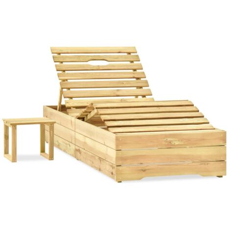 Chaise longue Transat Bain de soleil de jardin avec table et coussin Pin imprégné (1/5)