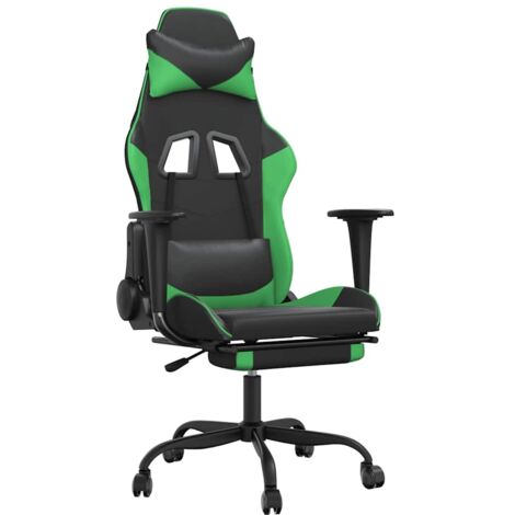 Chaise de jeu  Chaise de Gaming de massage et repose-pied Noir et vert Similicuir (1/5)