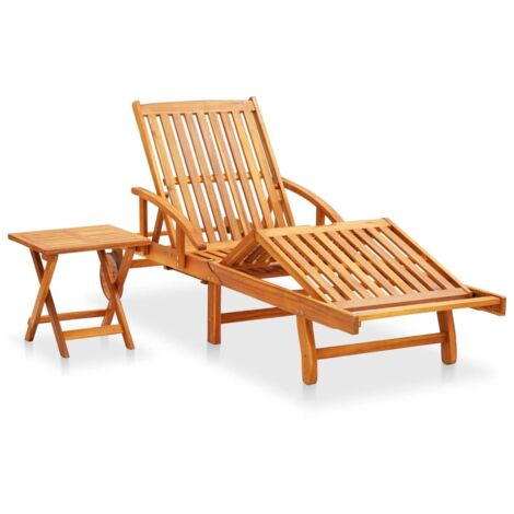 Chaise longue Transat Bain de soleil de jardin avec table et coussin Bois d'acacia (1/5)