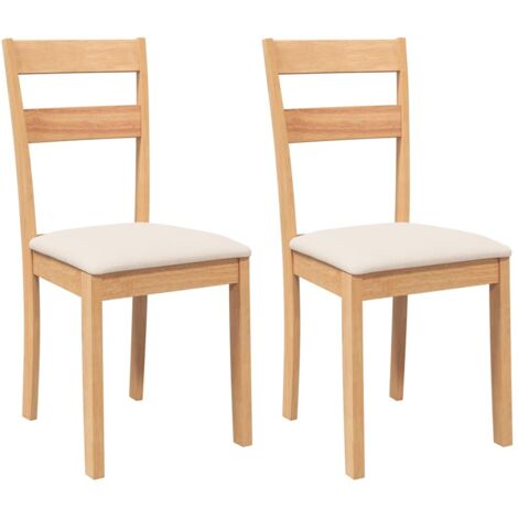 Chaises à manger Chaise de cuisine coussins 2 pcs naturel bois massif caoutchouc (1/5)