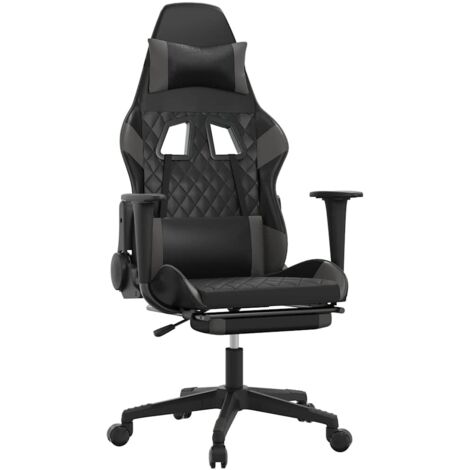 Chaise de jeu Chaise de Gaming de massage avec repose-pied Noir&Gris Similicuir (1/5)