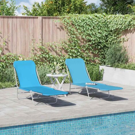 Chaises longues Transat Bain de soleil pliables lot de 2 Acier et tissu Bleu (1/5)