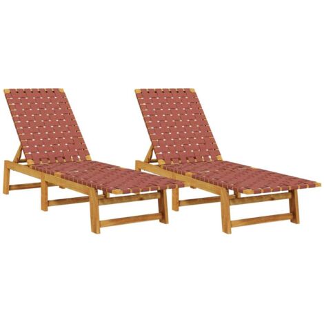 Chaises longues Transat Bain de soleil lot de 2 rouge bois d'acacia solide et tissu (1/5)