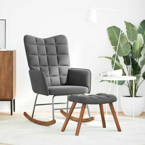 Chaise à bascule avec tabouret en velours gris foncé (1/5)