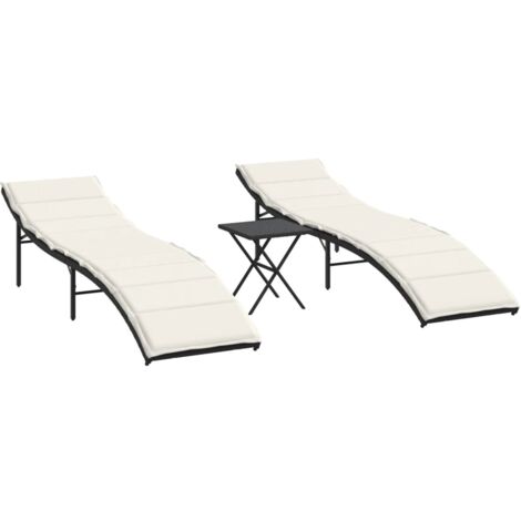 Chaises longues Transat Bain de soleil lot de 2 avec table noir résine tressée (1/5)