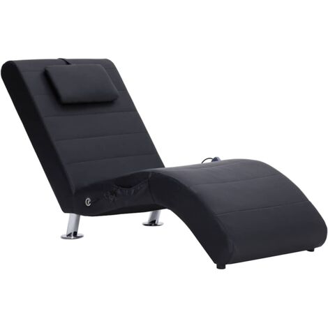 Chaise longue Transat Bain de soleil de massage avec oreiller Noir Similicuir (1/5)
