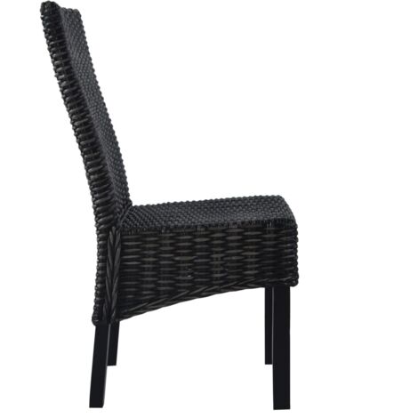 Chaises à manger  Chaise de cuisine lot de 2 noir rotin kubu et bois d'acajou (1/5)