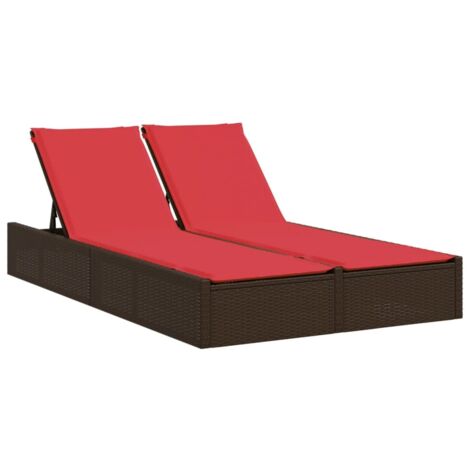 Chaise longue Transat Bain de soleil double avec coussins marron résine tressée (1/5)