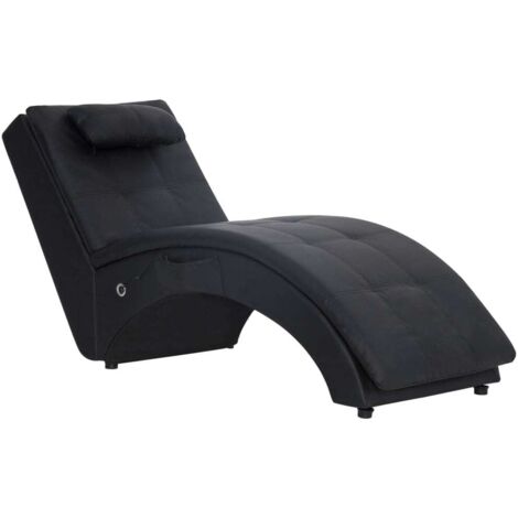 Chaise longue Transat Bain de soleil de massage avec oreiller Noir Similicuir (1/5)