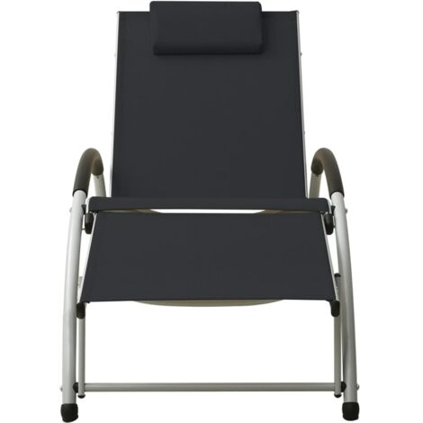 Chaise longue Transat Bain de soleil avec oreiller textilène noir (1/5)