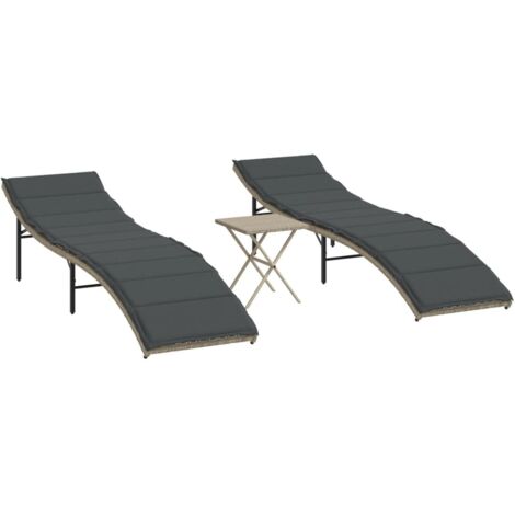 Chaises longues Transat Bain de soleil lot de 2 avec table gris clair résine tressée (1/5)