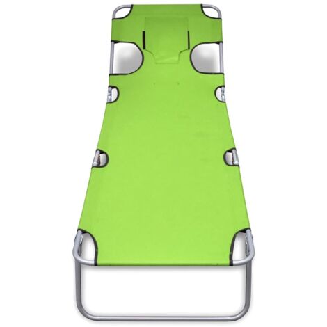 Chaise longue Transat Bain de soleil avec coussin de tête acier enduit de poudre vert (1/5)