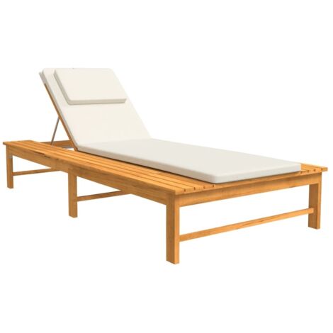 Chaise longue Transat Bain de soleil coussin/oreiller blanc crème bois massif acacia (1/5)