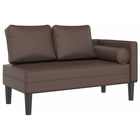 Chaise longue Transat Bain de soleil avec coussins marron similicuir (1/5)