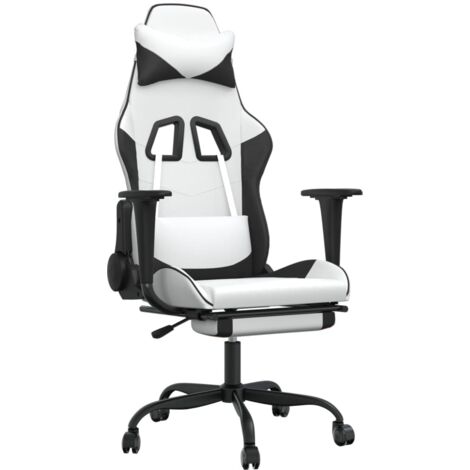 Chaise de jeu Chaise de Gaming avec repose-pied Blanc et noir Similicuir (1/5)