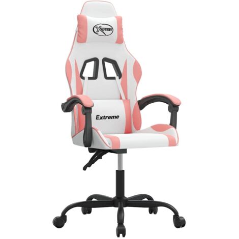 Chaise de jeu Chaise de Gaming pivotante Blanc et rose Similicuir (1/5)