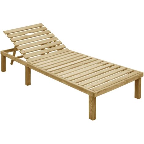 Chaise longue Transat Bain de soleil avec coussin vert vif Bois de pin imprégné (1/5)
