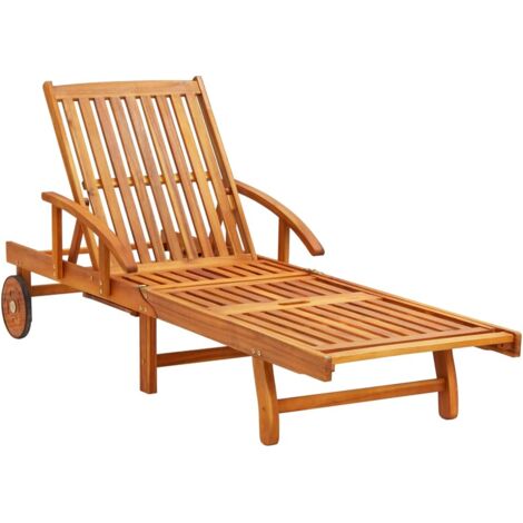 Chaise longue Transat Bain de soleil de jardin avec coussin Bois d'acacia solide (1/5)