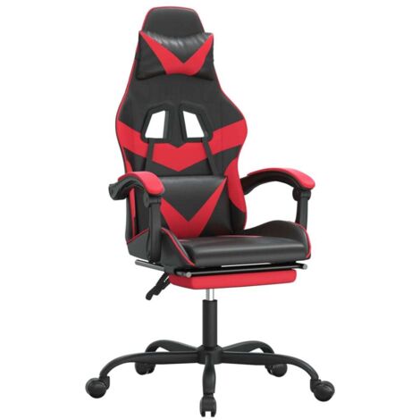Chaise de jeu  Chaise de Gaming pivotante et repose-pied Noir et rouge Similicuir (1/5)