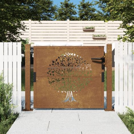 Portail de jardin  Portail de clôture  Portillons de jardin 105x105 cm acier corten conception de l'arbre XRJR514416 (1/5)