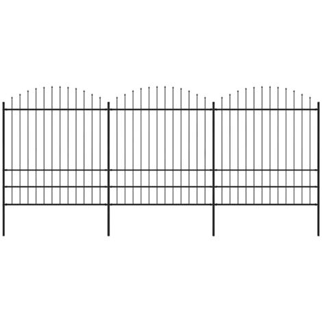 Clôture de jardin,Barrière de jardin,Portail de jardin à dessus en lance Acier (1,75-2)x5,1 m Noir CNENE869319 (1/5)