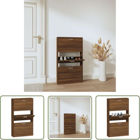 The Living Store Armoire à chaussures Chêne marron 59x17x108cm Bois d'ingénierie - Meuble Rangement Chaussures - Armoire Chaussure - Rangement Entrée - Rangement Intérieur - Commode Chaussures (1/5)