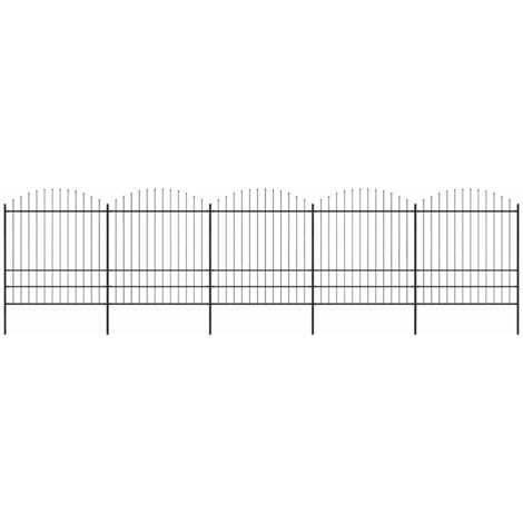 Clôture de jardin,Barrière de jardin,Portail de jardin à dessus en lance Acier (1,75-2)x8,5 m Noir CNENE402261 (1/5)