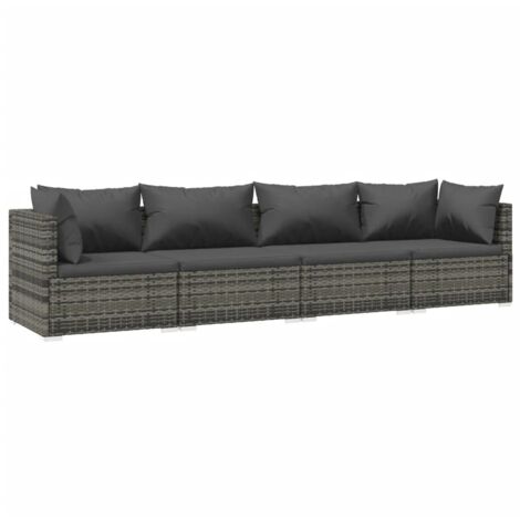 4 pcs Salon de jardin, Ensemble table et chaises de jardin, Meuble de jardin avec coussins résine tressée gris MKW114412 (1/5)