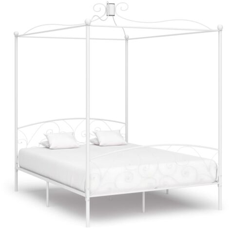 Lit adulte - Cadre de lit pour Adultes, Enfants à baldaquin Blanc Métal 160 x 200 cm -71876 (1/5)